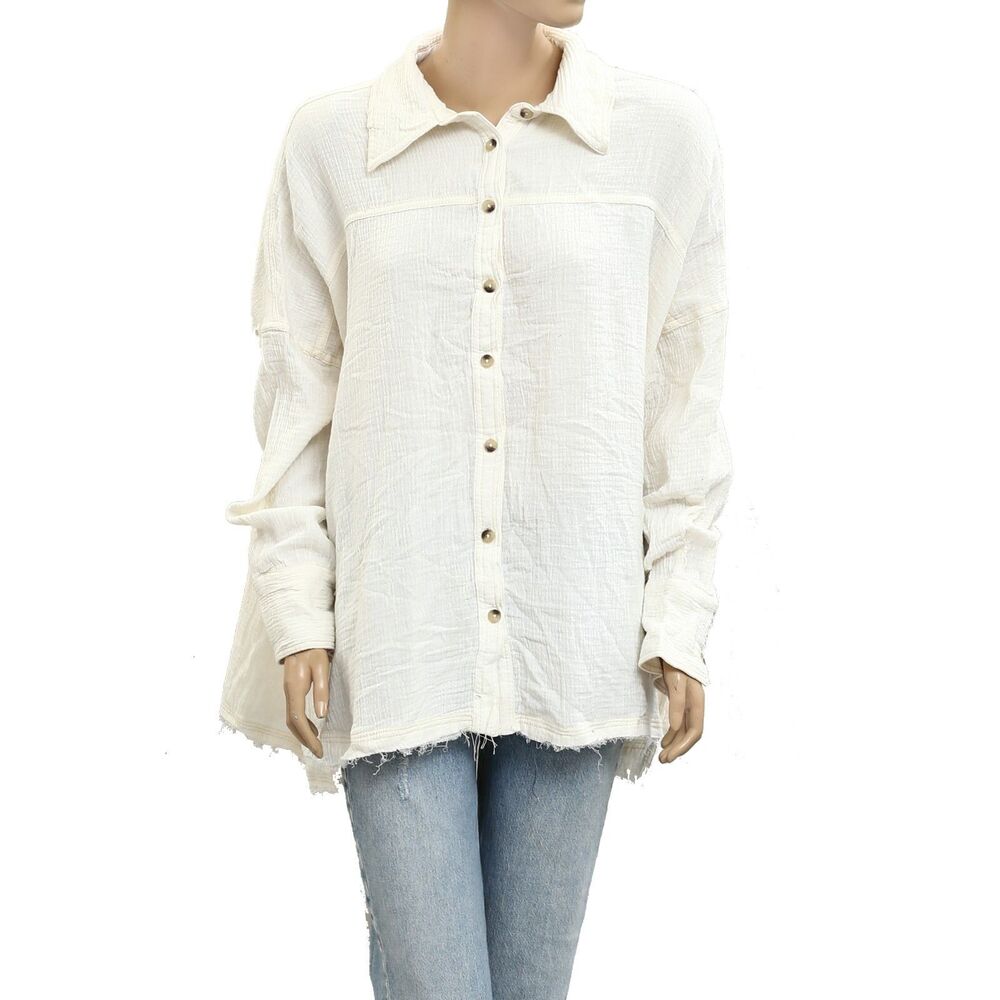 Free People We The Free Gauzy Cotton Tunic Top Oversized Buttondwon S New 280025